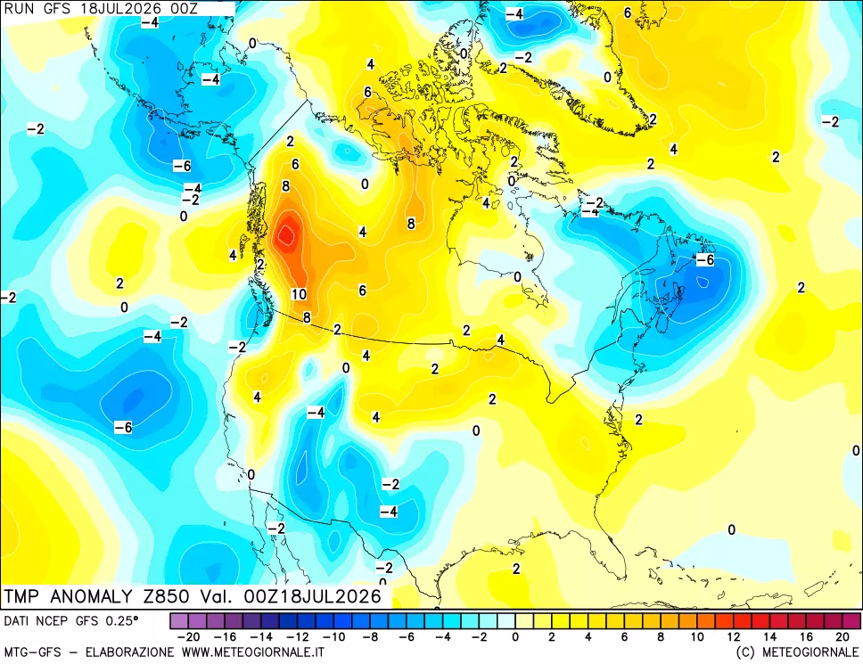 mappa 850 hPa Temp Anomaly vs Cli.No 1981-2010