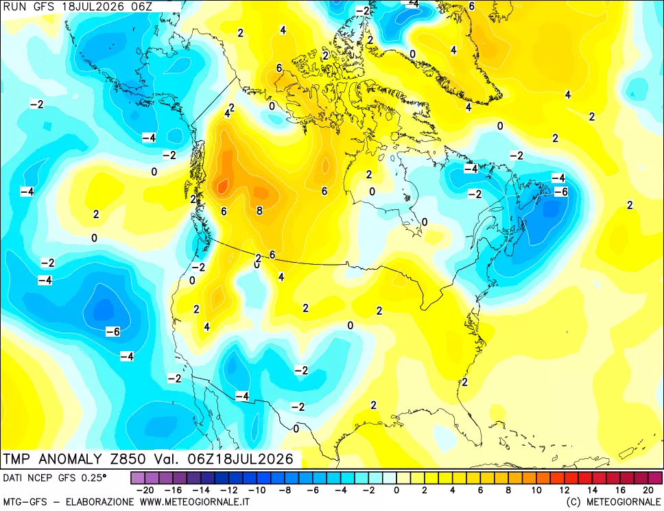 mappa 850 hPa Temp Anomaly vs Cli.No 1981-2010