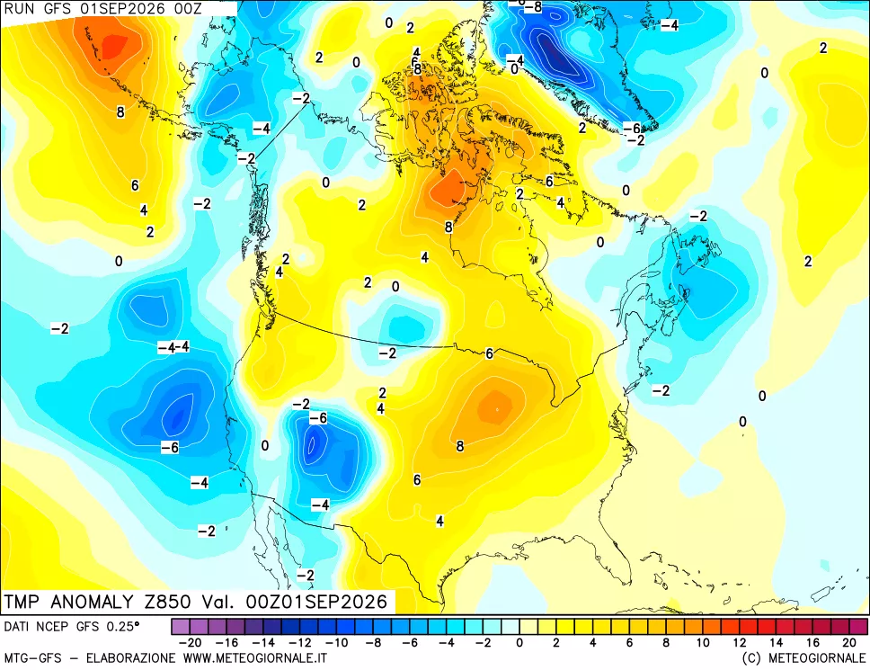 mappa 850 hPa Temp Anomaly vs Cli.No 1981-2010