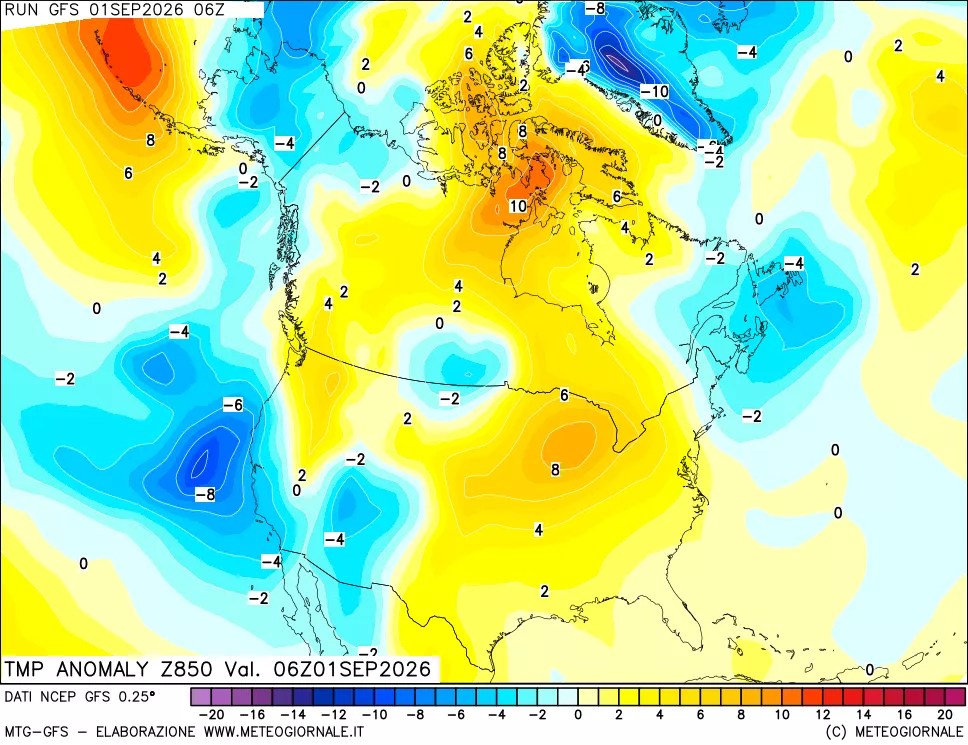 mappa 850 hPa Temp Anomaly vs Cli.No 1981-2010