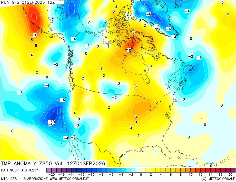 mappa 850 hPa Temp Anomaly vs Cli.No 1981-2010