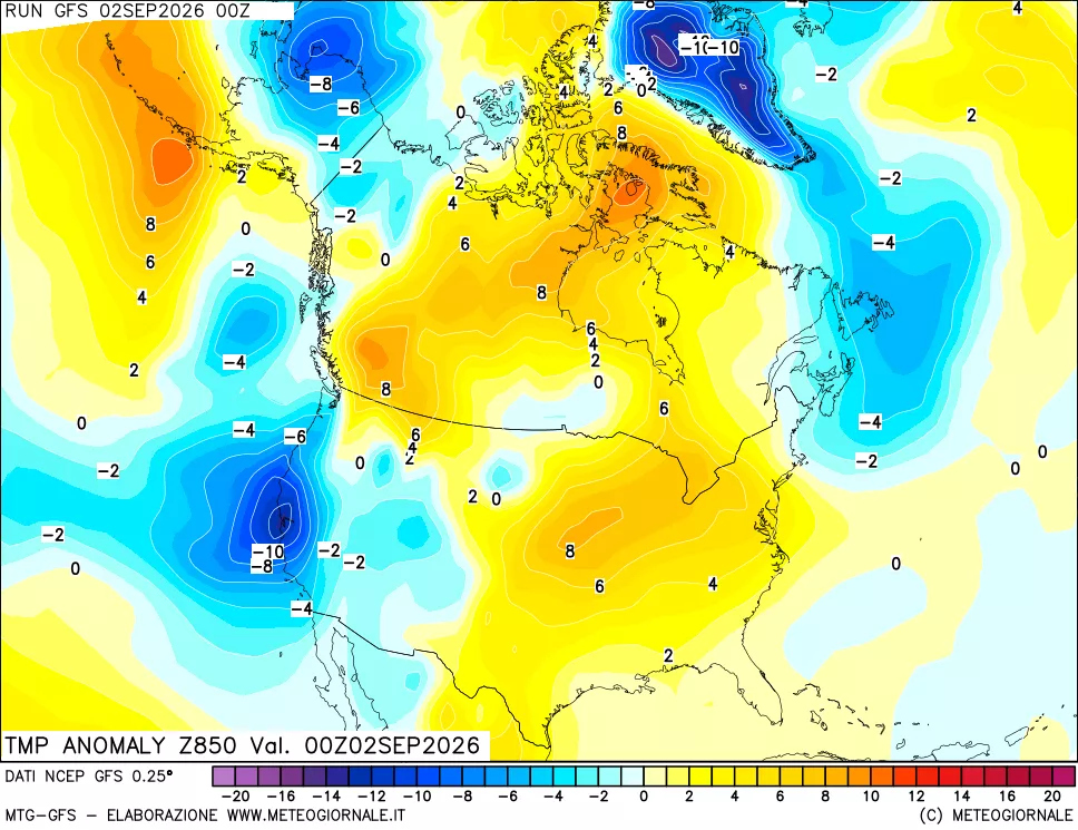 mappa 850 hPa Temp Anomaly vs Cli.No 1981-2010