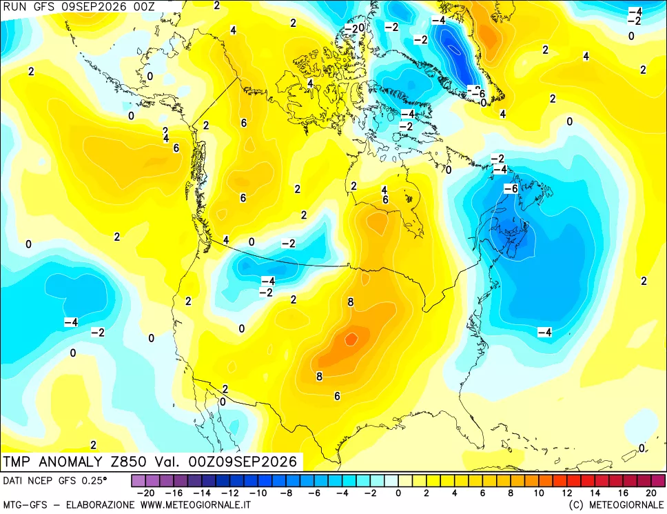 mappa 850 hPa Temp Anomaly vs Cli.No 1981-2010
