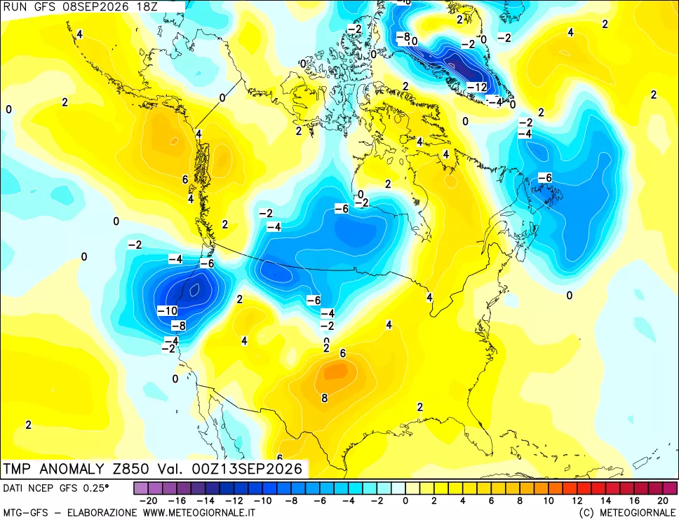 mappa 850 hPa Temp Anomaly vs Cli.No 1981-2010