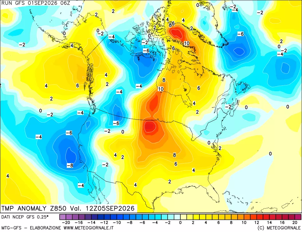 mappa 850 hPa Temp Anomaly vs Cli.No 1981-2010