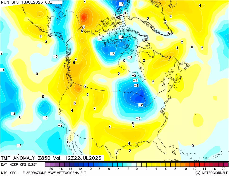 mappa 850 hPa Temp Anomaly vs Cli.No 1981-2010