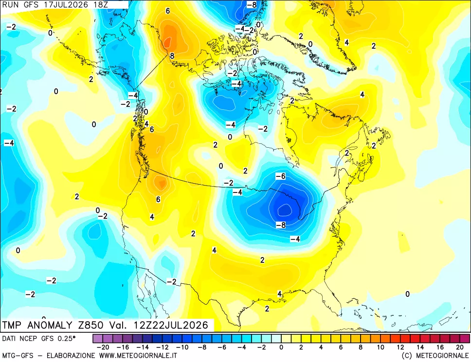 mappa 850 hPa Temp Anomaly vs Cli.No 1981-2010