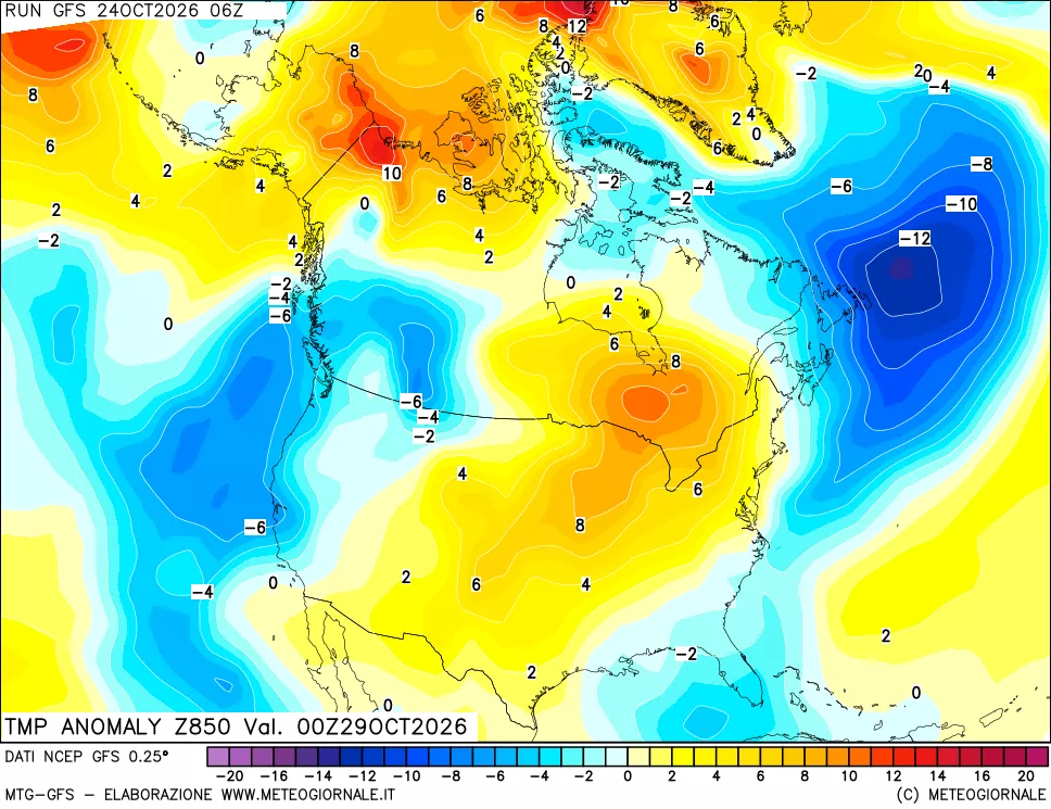 mappa 850 hPa Temp Anomaly vs Cli.No 1981-2010