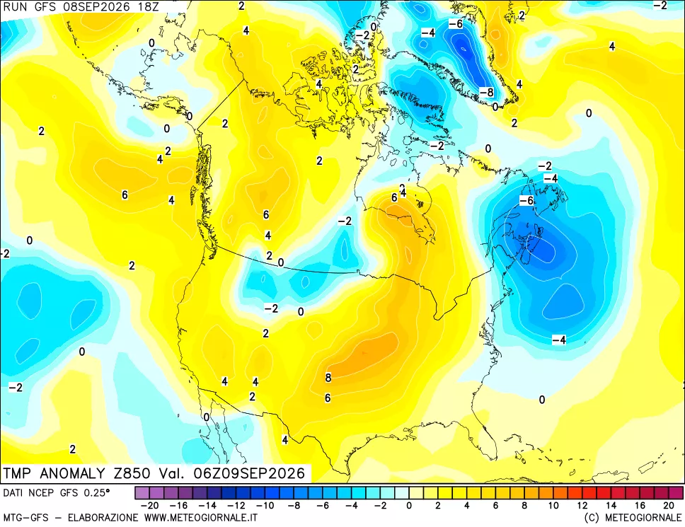 mappa 850 hPa Temp Anomaly vs Cli.No 1981-2010