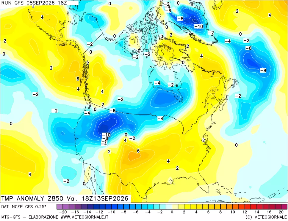mappa 850 hPa Temp Anomaly vs Cli.No 1981-2010