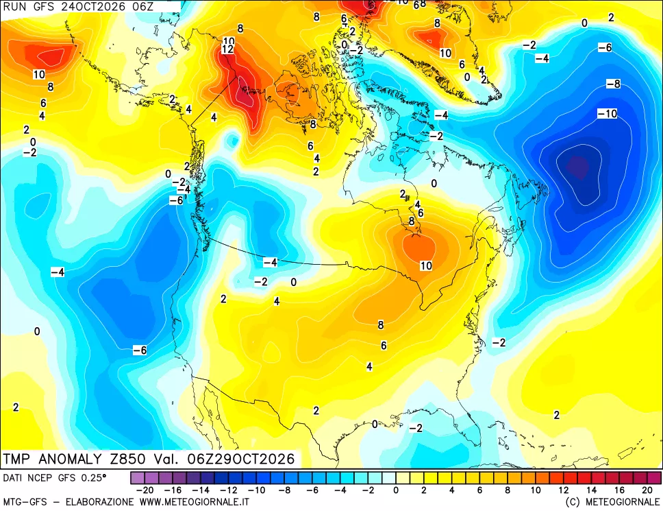 mappa 850 hPa Temp Anomaly vs Cli.No 1981-2010