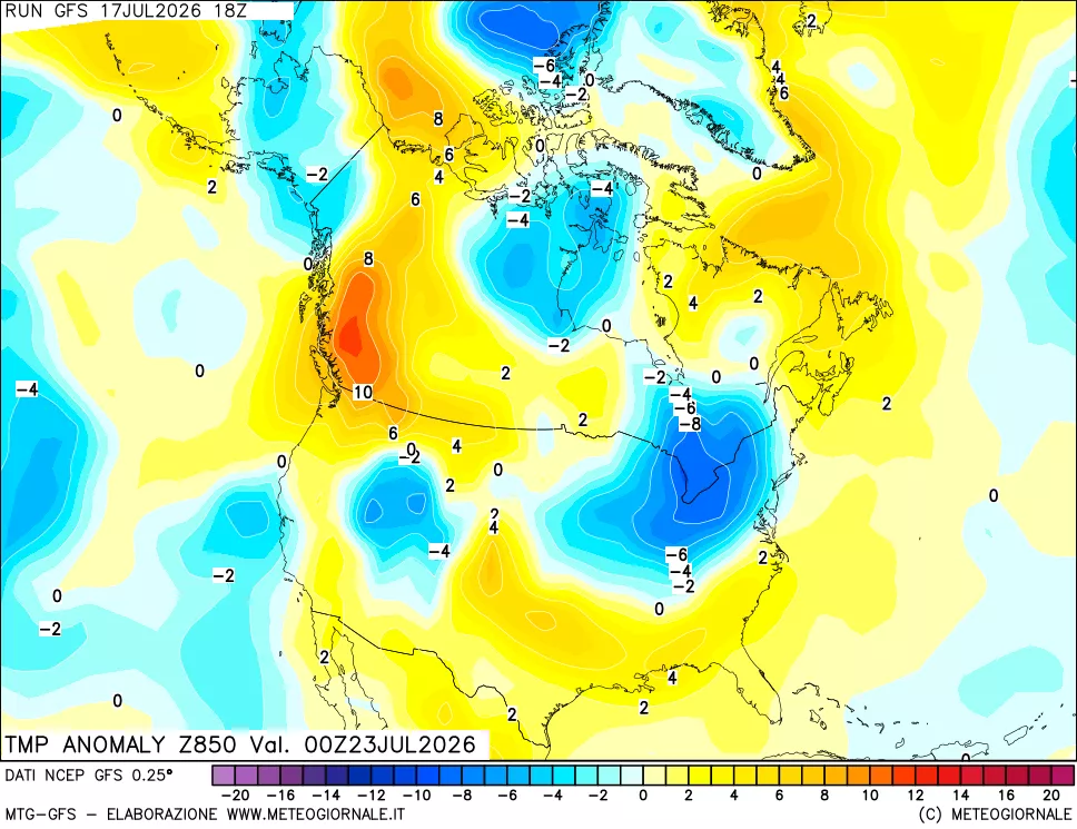 mappa 850 hPa Temp Anomaly vs Cli.No 1981-2010
