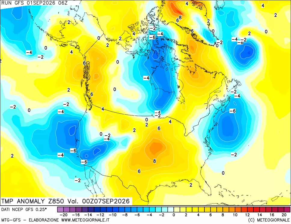 mappa 850 hPa Temp Anomaly vs Cli.No 1981-2010