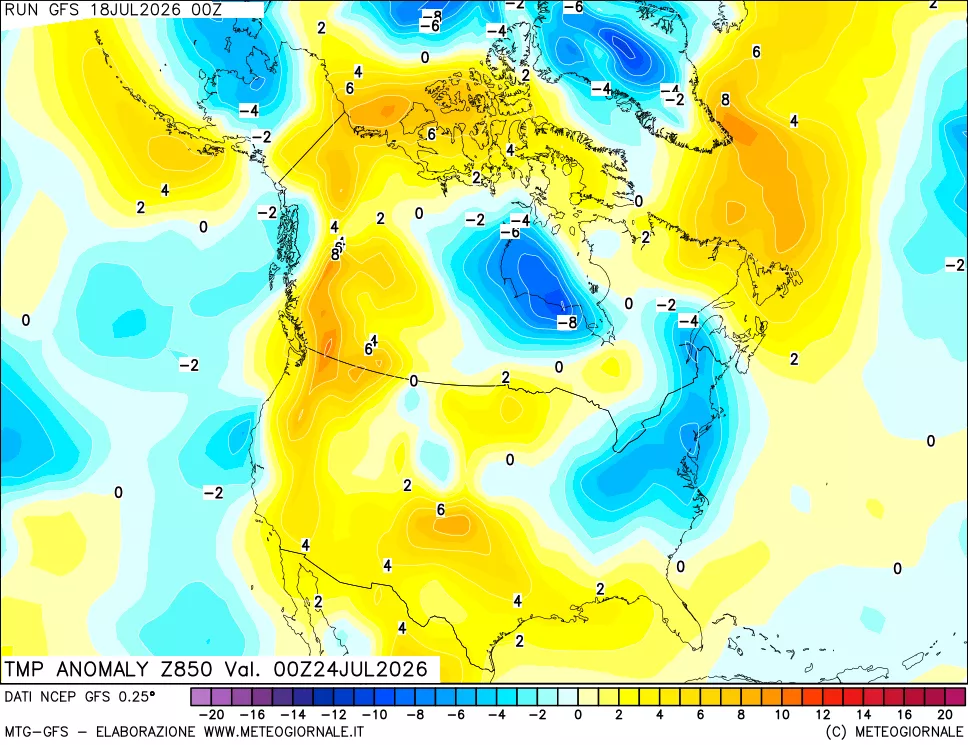 mappa 850 hPa Temp Anomaly vs Cli.No 1981-2010