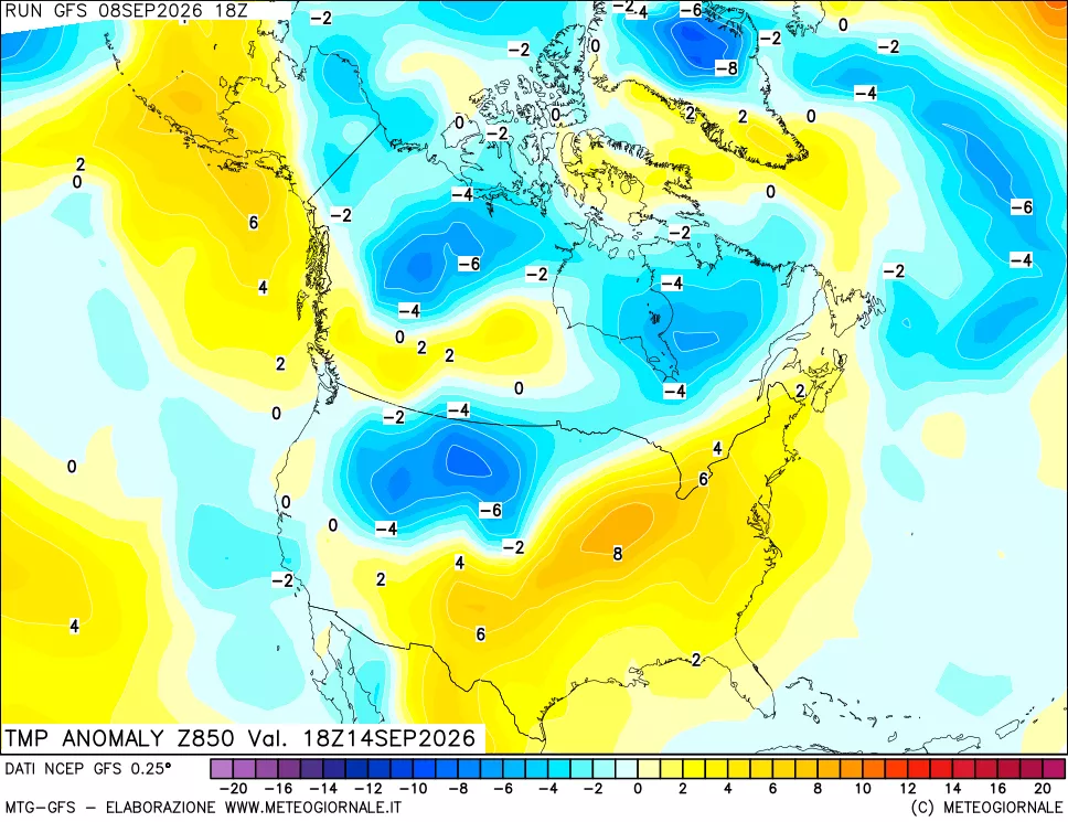 mappa 850 hPa Temp Anomaly vs Cli.No 1981-2010