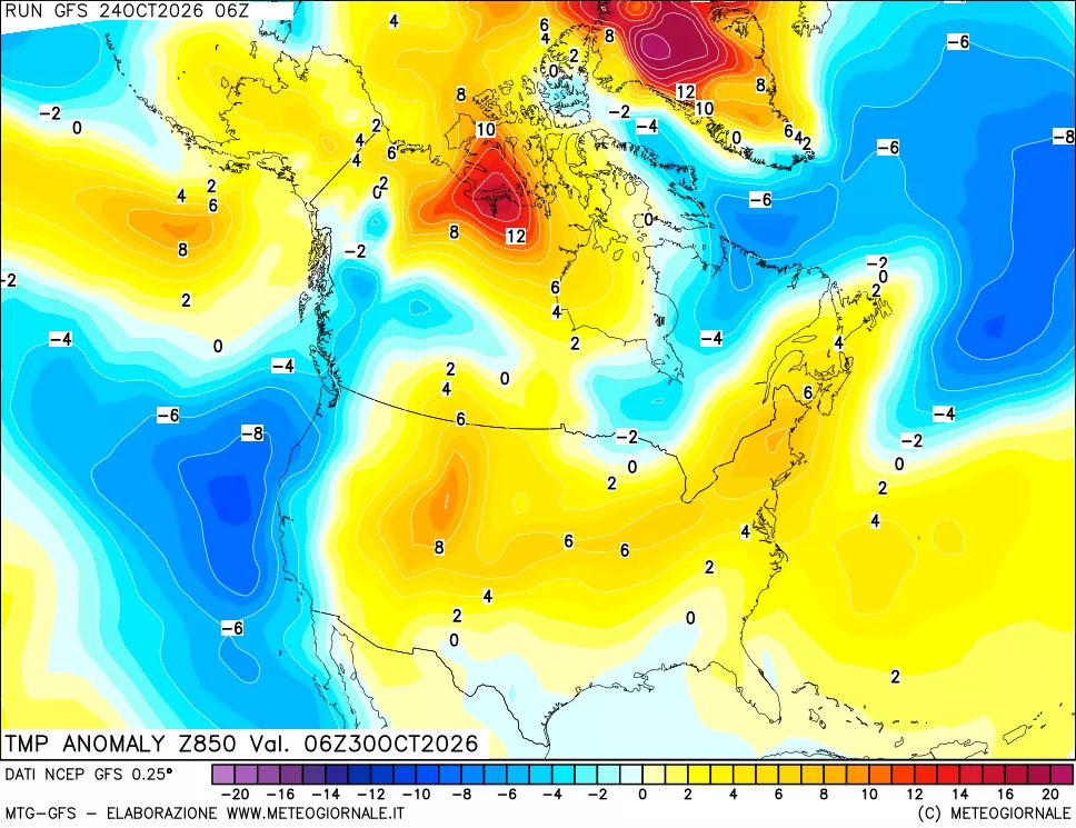 mappa 850 hPa Temp Anomaly vs Cli.No 1981-2010