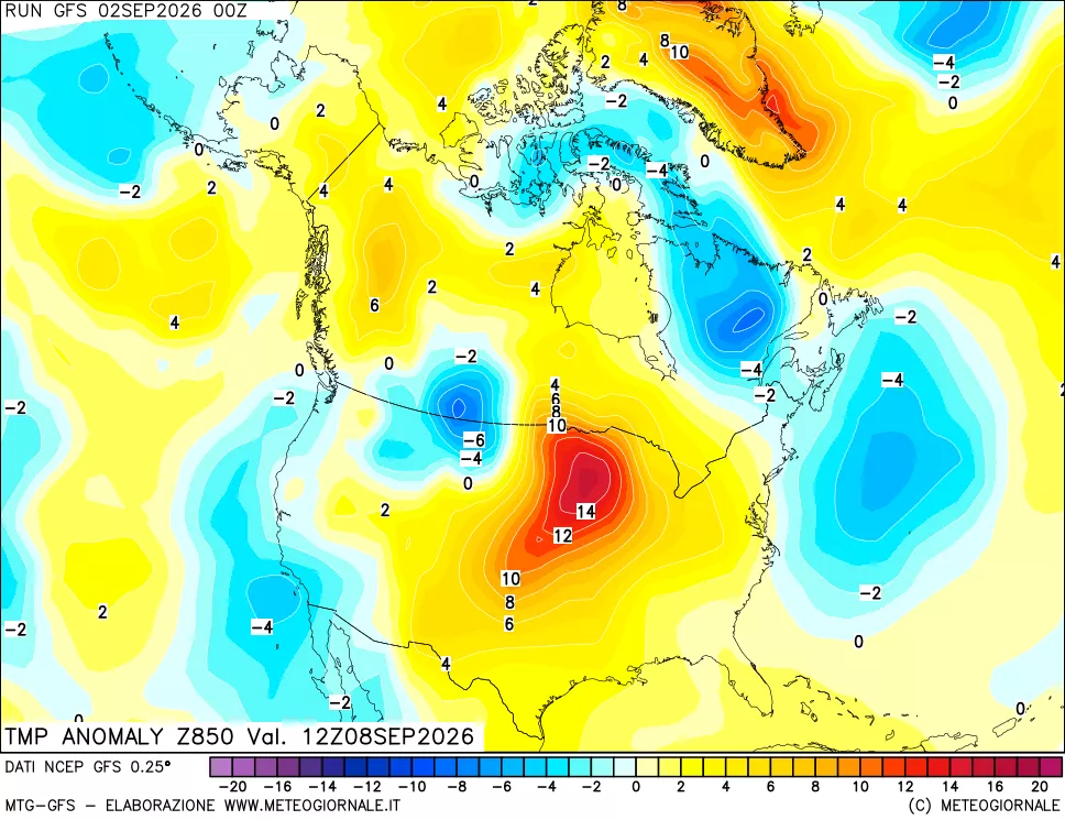 mappa 850 hPa Temp Anomaly vs Cli.No 1981-2010