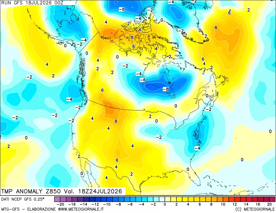 mappa 850 hPa Temp Anomaly vs Cli.No 1981-2010