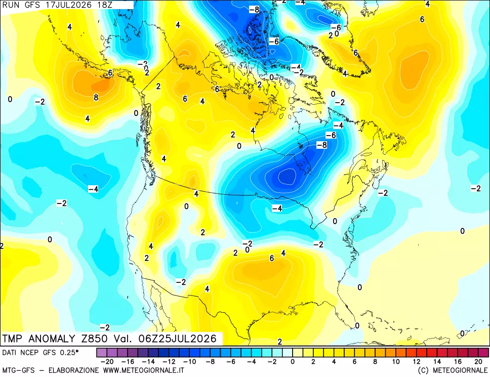 mappa 850 hPa Temp Anomaly vs Cli.No 1981-2010