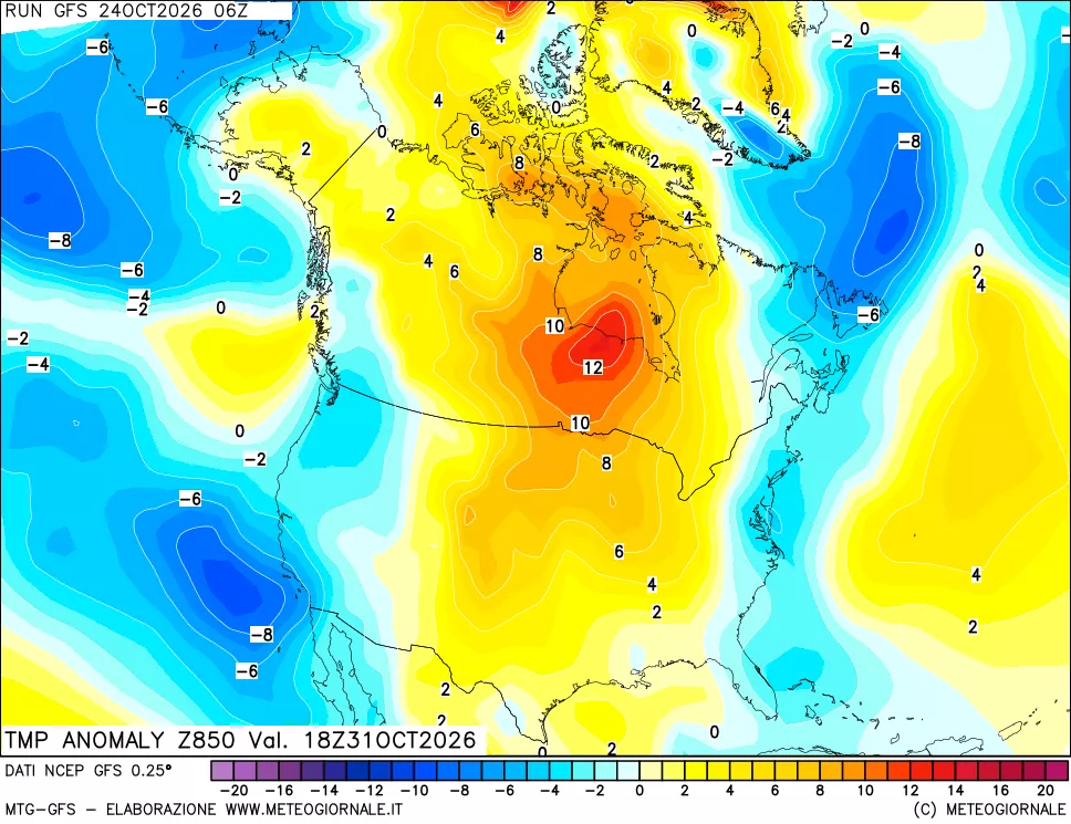 mappa 850 hPa Temp Anomaly vs Cli.No 1981-2010
