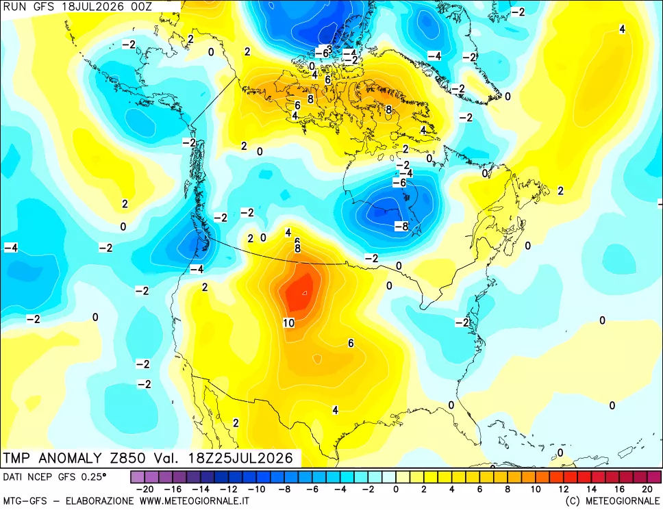 mappa 850 hPa Temp Anomaly vs Cli.No 1981-2010