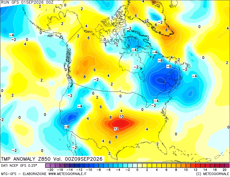 mappa 850 hPa Temp Anomaly vs Cli.No 1981-2010