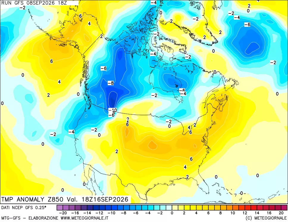 mappa 850 hPa Temp Anomaly vs Cli.No 1981-2010