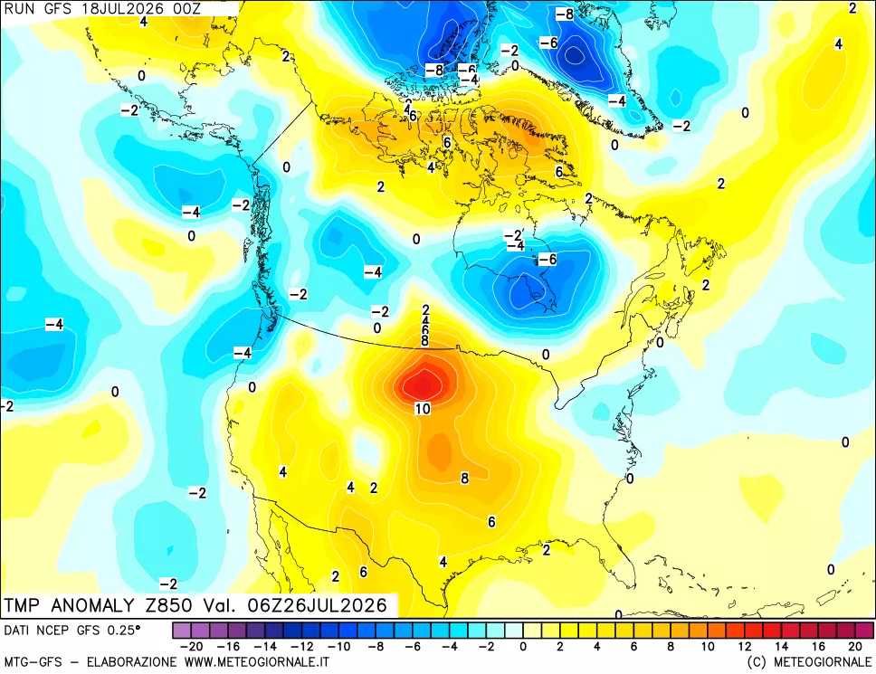 mappa 850 hPa Temp Anomaly vs Cli.No 1981-2010