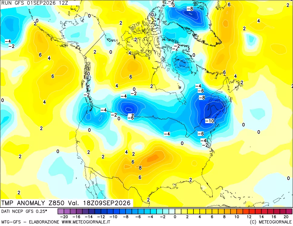 mappa 850 hPa Temp Anomaly vs Cli.No 1981-2010