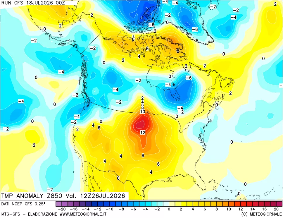 mappa 850 hPa Temp Anomaly vs Cli.No 1981-2010