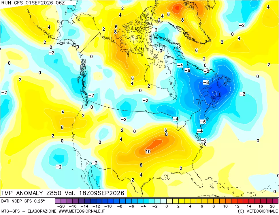 mappa 850 hPa Temp Anomaly vs Cli.No 1981-2010
