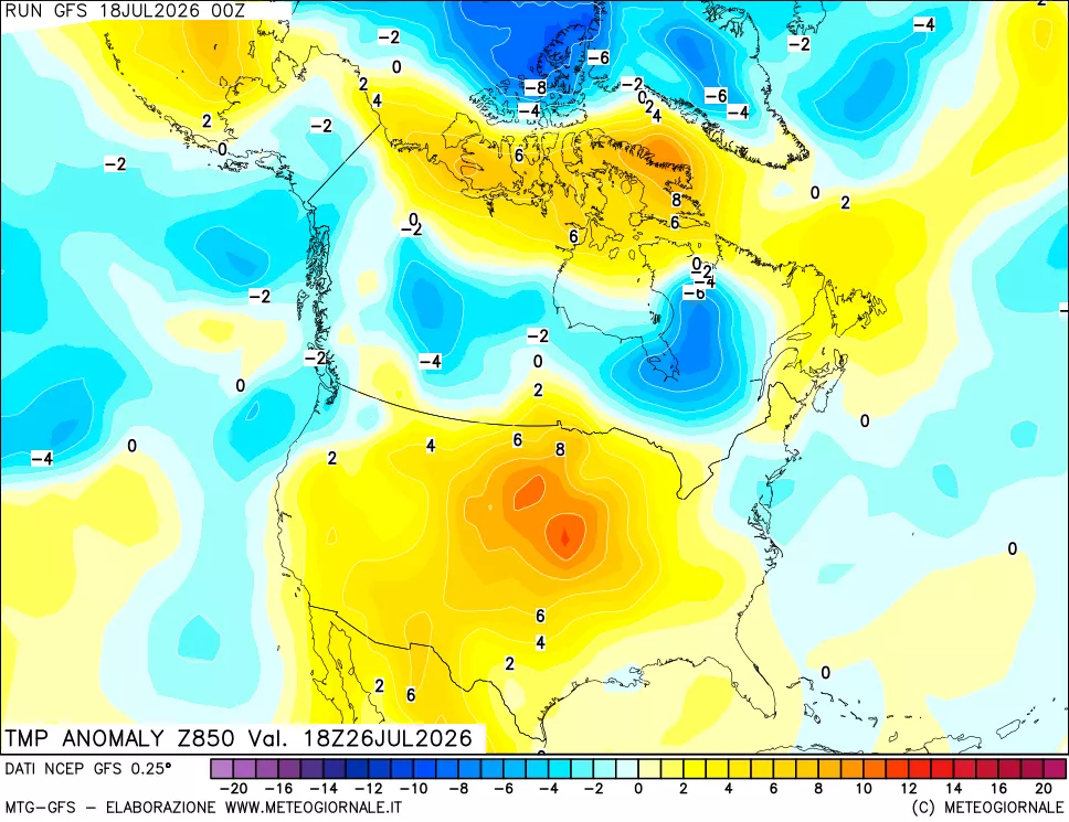 mappa 850 hPa Temp Anomaly vs Cli.No 1981-2010