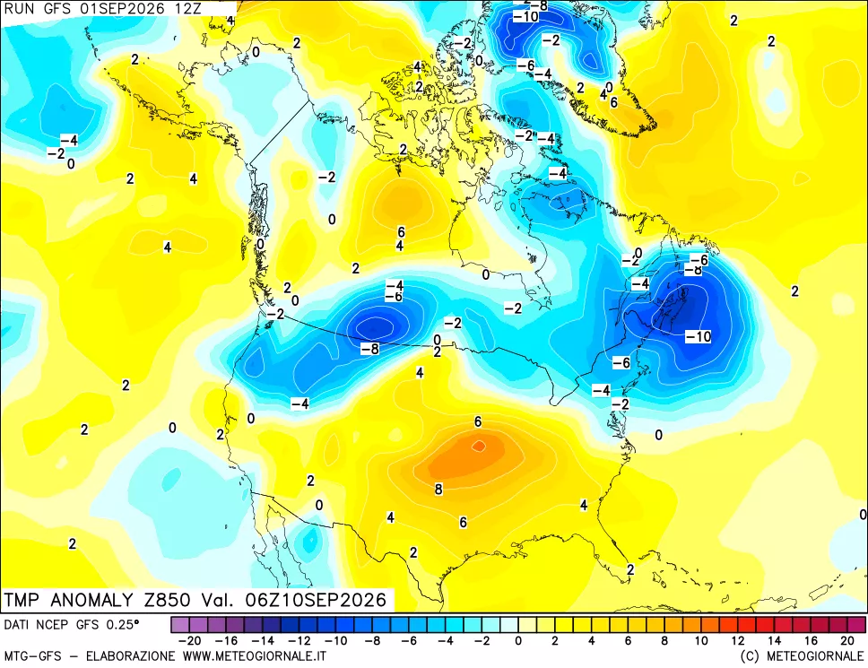 mappa 850 hPa Temp Anomaly vs Cli.No 1981-2010