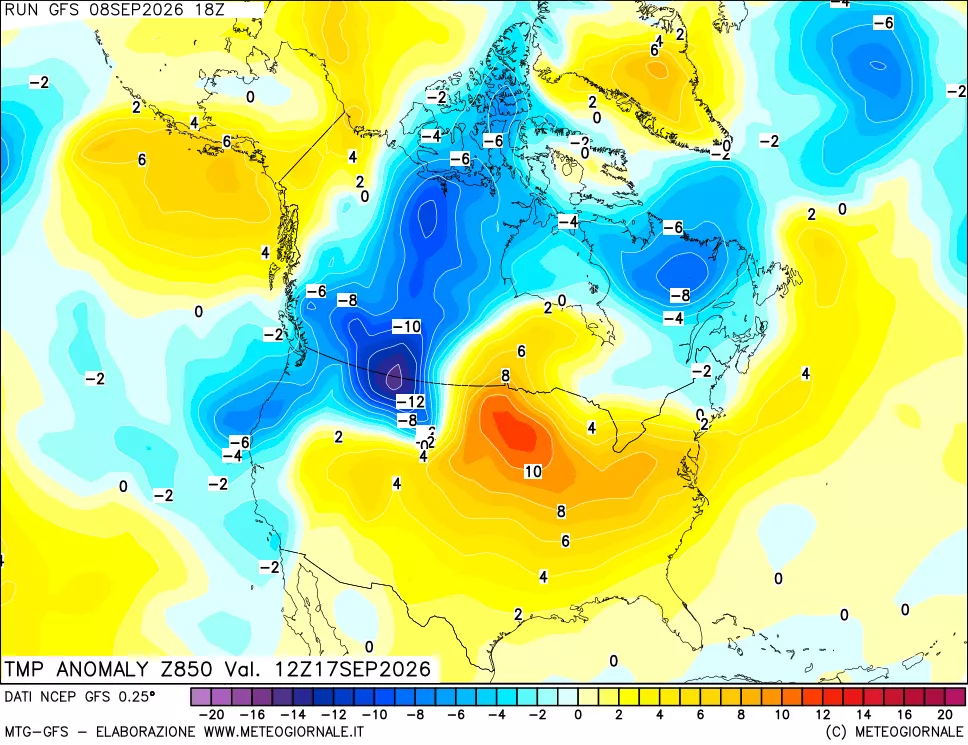 mappa 850 hPa Temp Anomaly vs Cli.No 1981-2010