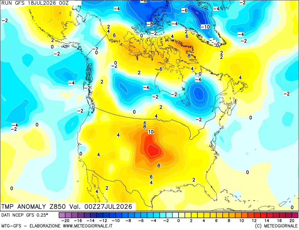 mappa 850 hPa Temp Anomaly vs Cli.No 1981-2010