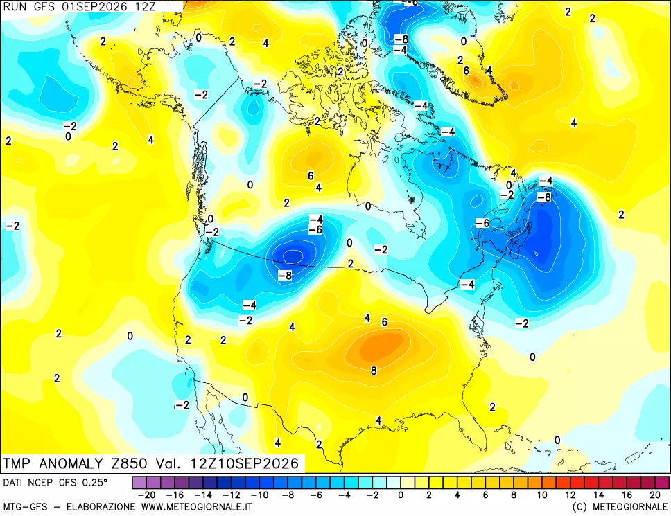mappa 850 hPa Temp Anomaly vs Cli.No 1981-2010