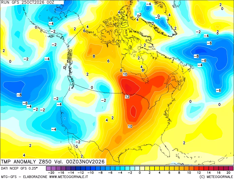 mappa 850 hPa Temp Anomaly vs Cli.No 1981-2010