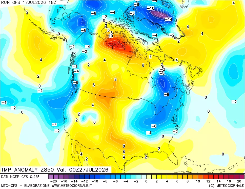 mappa 850 hPa Temp Anomaly vs Cli.No 1981-2010