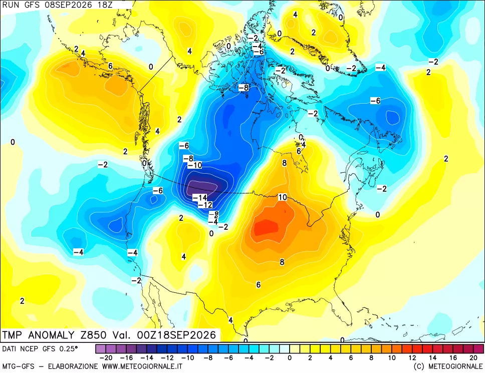 mappa 850 hPa Temp Anomaly vs Cli.No 1981-2010