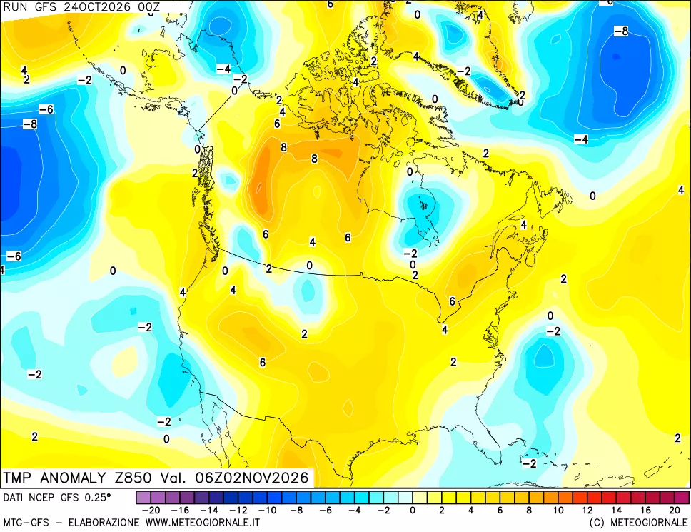 mappa 850 hPa Temp Anomaly vs Cli.No 1981-2010