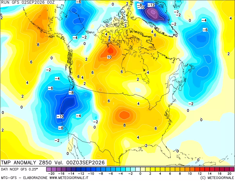 mappa 850 hPa Temp Anomaly vs Cli.No 1981-2010