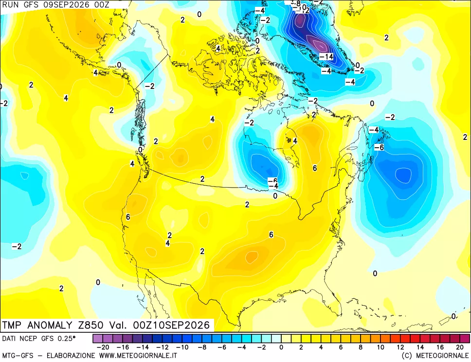 mappa 850 hPa Temp Anomaly vs Cli.No 1981-2010
