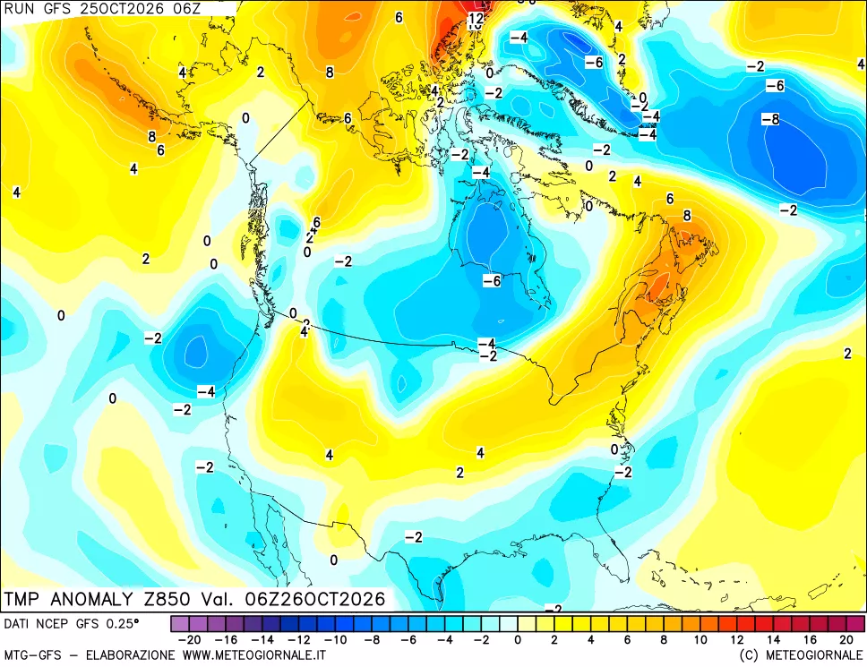 mappa 850 hPa Temp Anomaly vs Cli.No 1981-2010