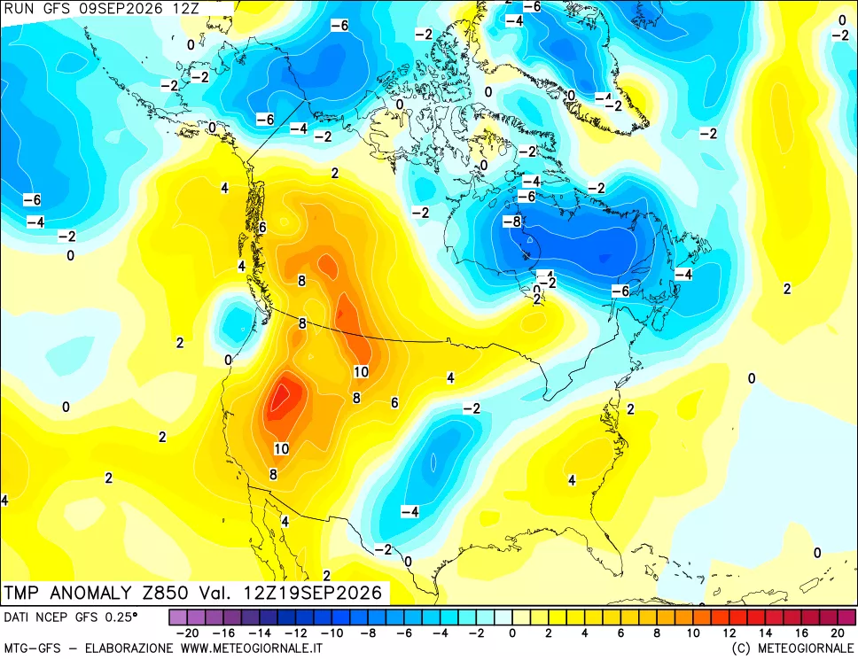 mappa 850 hPa Temp Anomaly vs Cli.No 1981-2010