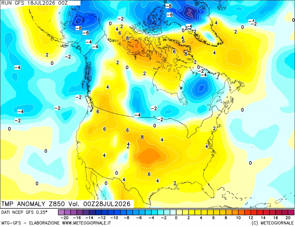 mappa 850 hPa Temp Anomaly vs Cli.No 1981-2010