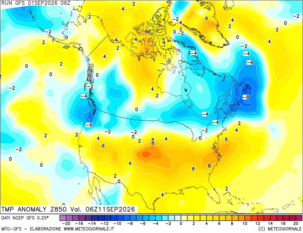 mappa 850 hPa Temp Anomaly vs Cli.No 1981-2010