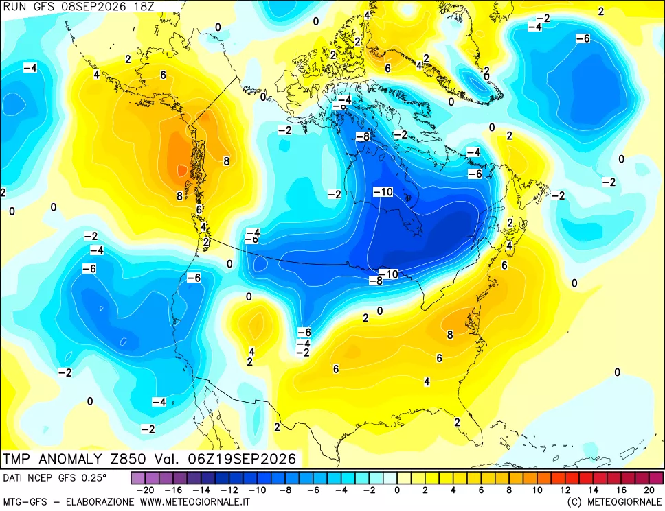 mappa 850 hPa Temp Anomaly vs Cli.No 1981-2010