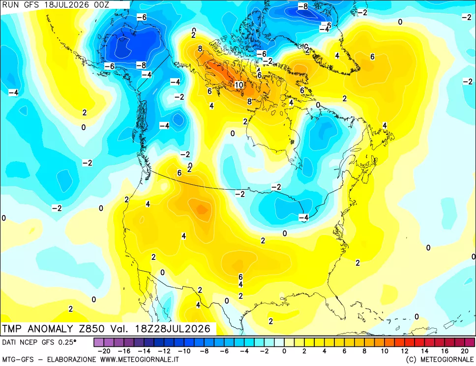mappa 850 hPa Temp Anomaly vs Cli.No 1981-2010