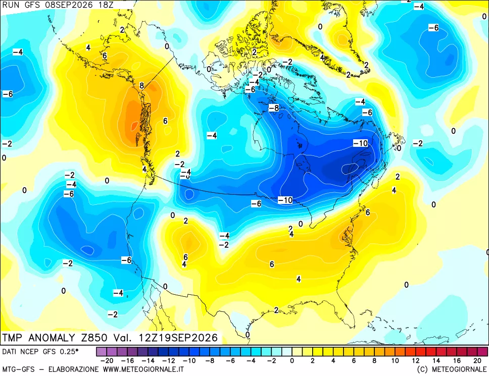 mappa 850 hPa Temp Anomaly vs Cli.No 1981-2010