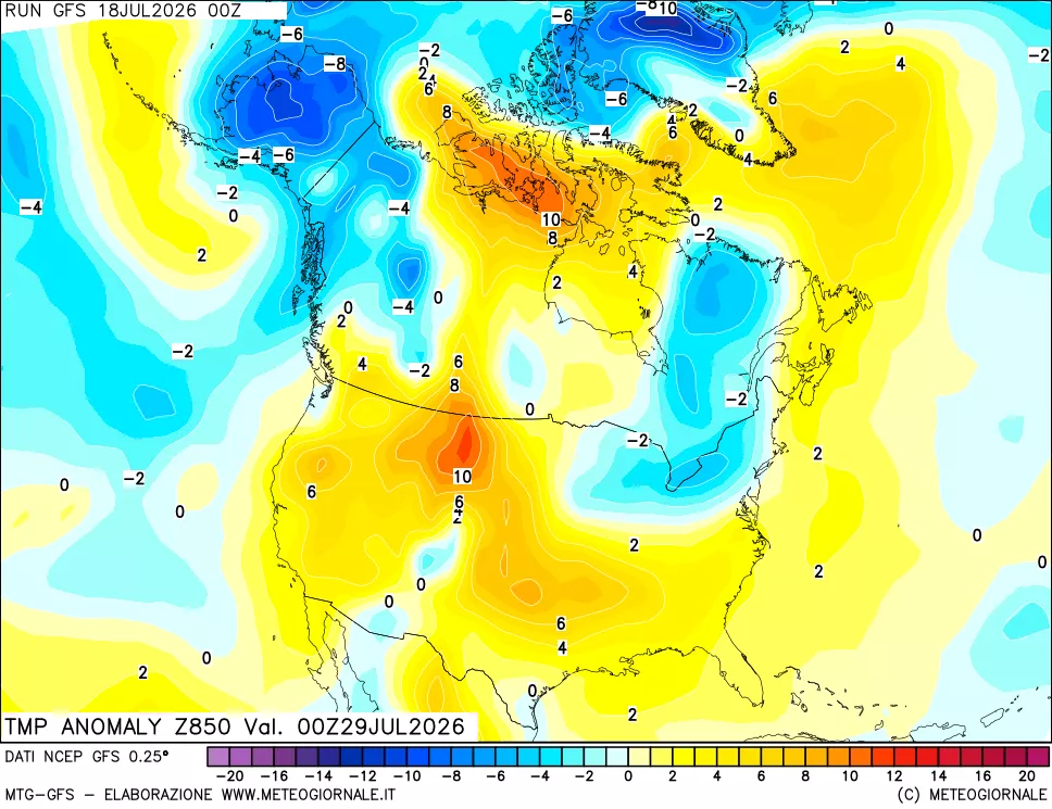 mappa 850 hPa Temp Anomaly vs Cli.No 1981-2010